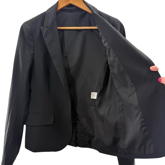 Theory Wool Slim Fit Good Wool Single Button Blazer Black Single Vent Size 6 - Picture 4 of 12